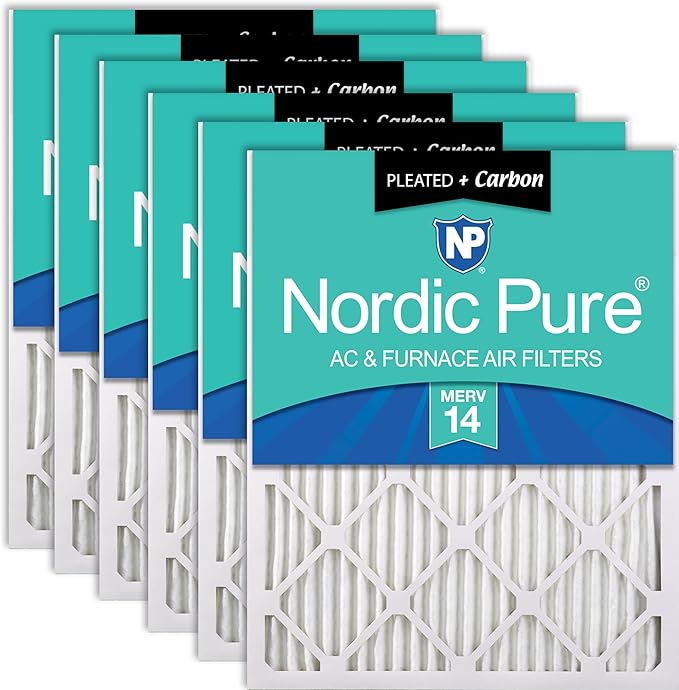 Nordic Pure 16x25x1 (Actual Size: 15 1/2 x 24 1/2 x 3/4) Pleated Air Filters MERV 14 Plus Carbon 6 Pack