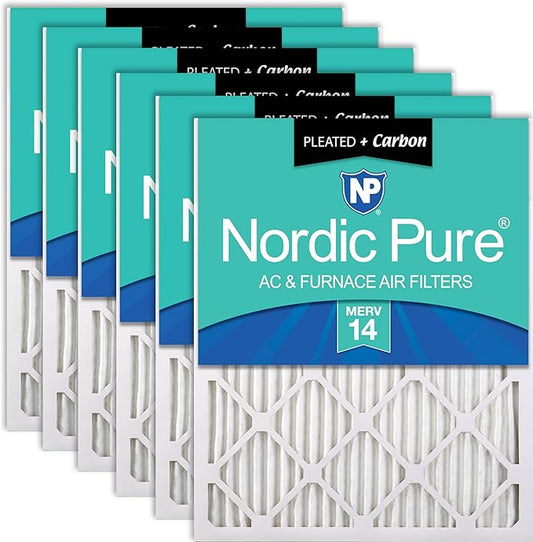 Nordic Pure 16x25x1 (Actual Size: 15 1/2 x 24 1/2 x 3/4) Pleated Air Filters MERV 14 Plus Carbon 6 Pack