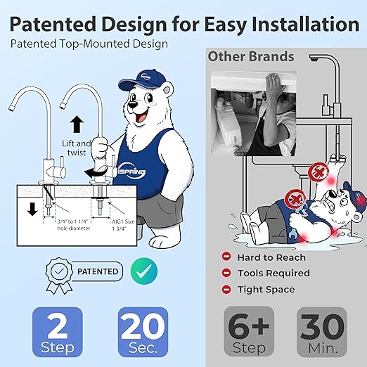 iSpring RCC7-BLK, NSF/ANSI 58 Certified, 5-Stage Reverse Osmosis System, RO Water Filter System Under Sink, Drinking Water Filter, 75 GPD, Stylish Black RO Faucet