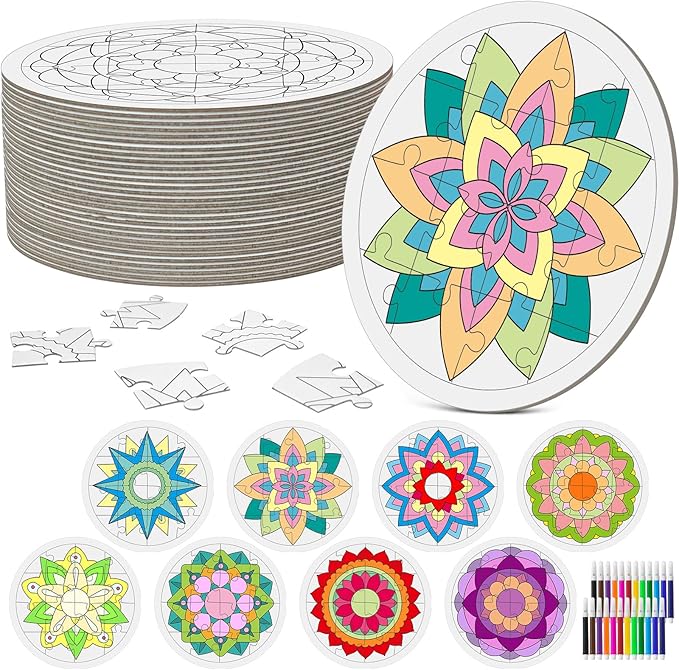 Cinrobiye 24 Pcs Happy Diwali Craft Kits Diwali Party Favors Ramadan Puzzle Mandala Coloring Craft Festival of Lights Deepavali Paint Craft for Indian Temple Sunday Classroom Activity Supplies