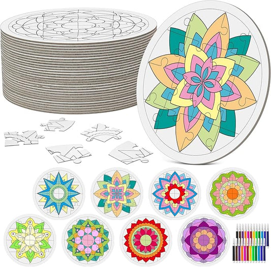 Cinrobiye 24 Pcs Happy Diwali Craft Kits Diwali Party Favors Ramadan Puzzle Mandala Coloring Craft Festival of Lights Deepavali Paint Craft for Indian Temple Sunday Classroom Activity Supplies