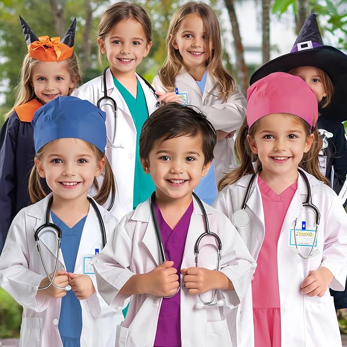 RioRand Doctor Costume for Kids With Stethoscope Lab Coat Career Day Costume Halloween Dress Up For Boys Girls 3-12