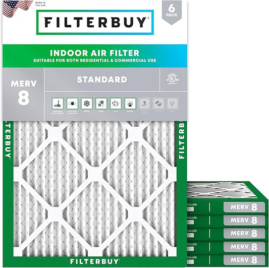 Filterbuy 8x14x1 Air Filter MERV 8 Essential Dust & Allergy Defense (6-Pack), Electrostatic Pleated HVAC AC Furnace Filters Replacement (Actual Size: 7.50 x 13.50 x 0.75)