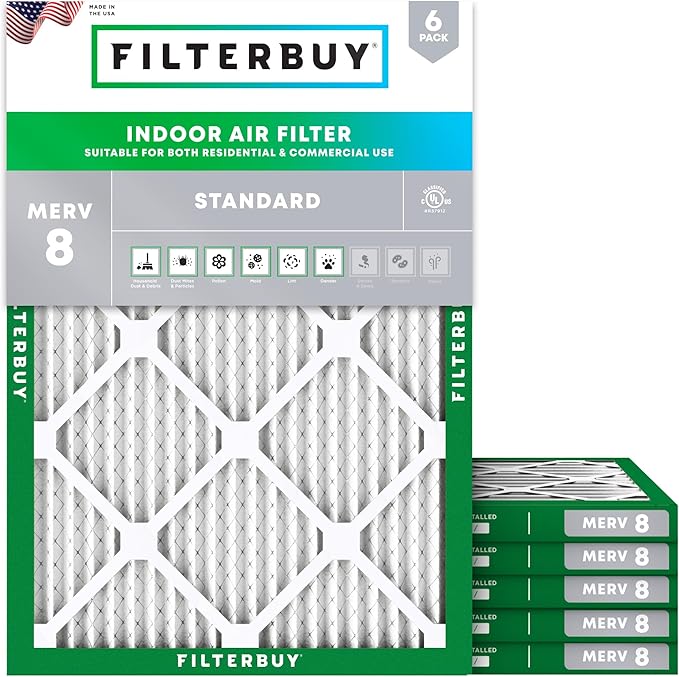Filterbuy 10x14x1 Air Filter MERV 8 Essential Dust & Allergy Defense (6-Pack), Electrostatic Pleated HVAC AC Furnace Filters Replacement (Actual Size: 9.50 x 13.50 x 0.75)