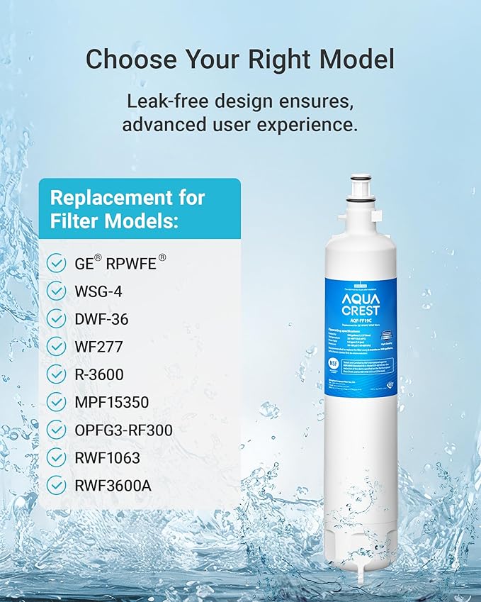 AQUA CREST AQF-FF19C Replacement for GE® RPWFE®, RPWF (with CHIP) Refrigerator Water Filter, Compatible with GYE22HMKES, GYS22GMNES, GYE22HBLTS, DFE28JSKSS, GFE28HMHES, GNE29GYNFS, 3 Filters