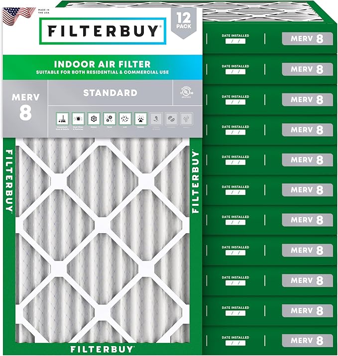 Filterbuy 18x30x2 Air Filter MERV 8 Essential Dust & Allergy Defense (12-Pack), Electrostatic Pleated HVAC AC Furnace Filters Replacement (Actual Size: 17.50 x 29.50 x 1.75)