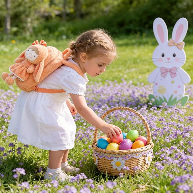 Gloveleya Back to School Gifts for Girls Toddler Backpack Plush Bag with Detachable Orange Rabbit 11 Inches Gift for Baby Girl Aged 2+