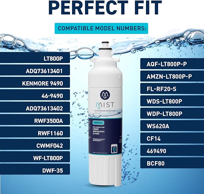 Mist ADQ73613401 Refrigerator Water Filter Replacement for LG LT800P, ADQ73613402, Kenmore 46-9490, Fridge LSXS26326S – NSF 42 Certified – 1 Pack