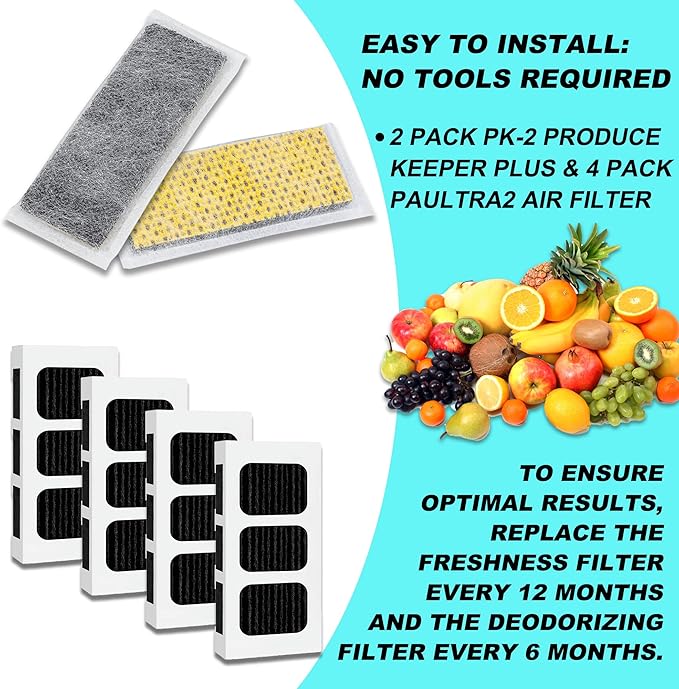 2 Pack Replacements for Frigidaire PureAir PK-2 Produce Keeper Plus and 4 Pack Replacements for FRIGIDAIRE PAULTRA2 Pure Air Ultra II Refrigerator Air Filter (Ultra II)
