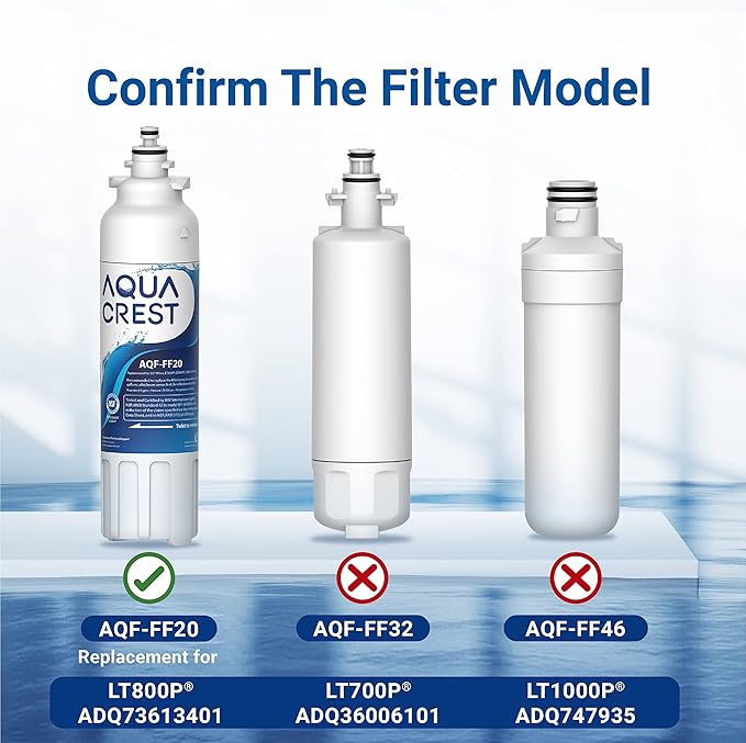 AQUA CREST ADQ73613401 Refrigerator Water Filter, Replacement for LG LT800P, ADQ73613402, Kenmore Elite 9490, ADQ73613408, ADQ75795104, 3 Pack