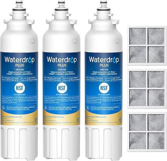 Waterdrop Plus ADQ73613401 NSF 401&53&42 Certified Refrigerator Water Filter and Air Filter, Reduce Lead&PFAS Replacement for LG® LT800P®, ADQ73613402, Kenmore 9490, LT120F®, 3 Combo, Package May Vary