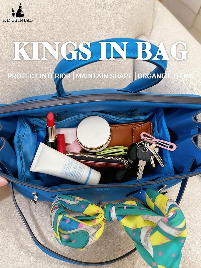 Purse Organizer Insert for Birkin 25, Lightweight & Soft Satin Organizer Insert with Pockets for Woman Bags, Ideal for Travel, Shopping, and Daily Use, Multicolor Options(Blue zanzibar, BK25 Retourne)