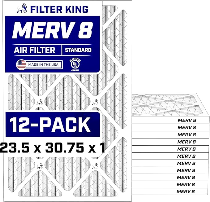 Filter King Air Filters 23.5x30.75x1 | 12 Pack | MERV 8 HVAC Pleated AC Furnace Filters | Air Purifier | Replacement Filters for Clean, Healthy & Fresh Environment | MADE IN USA
