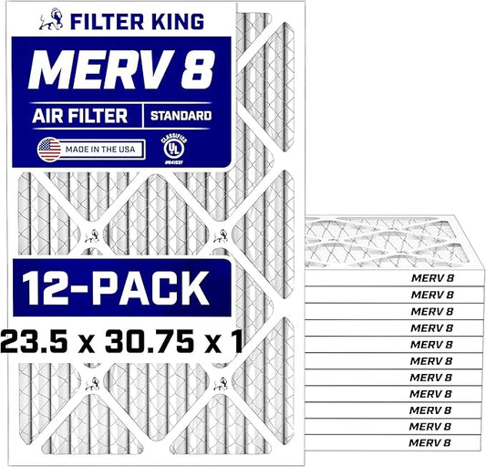 Filter King Air Filters 23.5x30.75x1 | 12 Pack | MERV 8 HVAC Pleated AC Furnace Filters | Air Purifier | Replacement Filters for Clean, Healthy & Fresh Environment | MADE IN USA