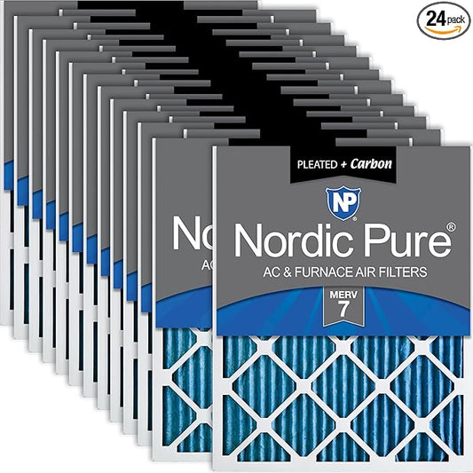 Nordic Pure 16x25x1 (Actual Size: 15 1/2 x 24 1/2 x 3/4) Pleated Air Filters MERV 7 Plus Carbon 24 Pack