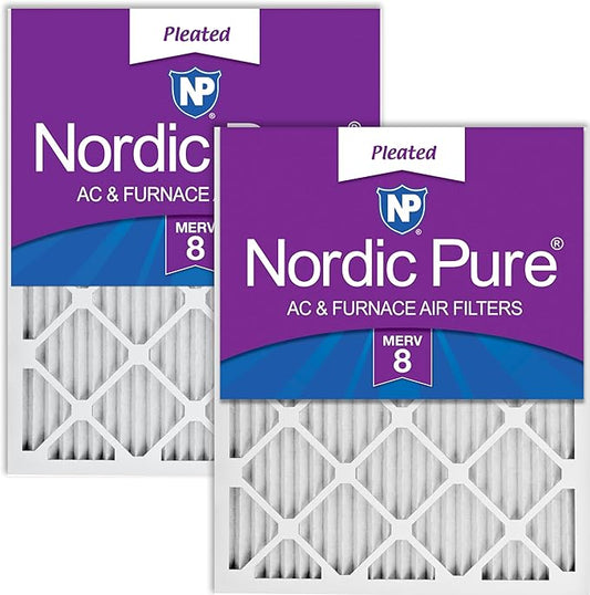 Nordic Pure 16x25x1 (Actual Size: 15 1/2 x 24 1/2 x 3/4) Pleated MERV 8 Air Filters 2 Pack