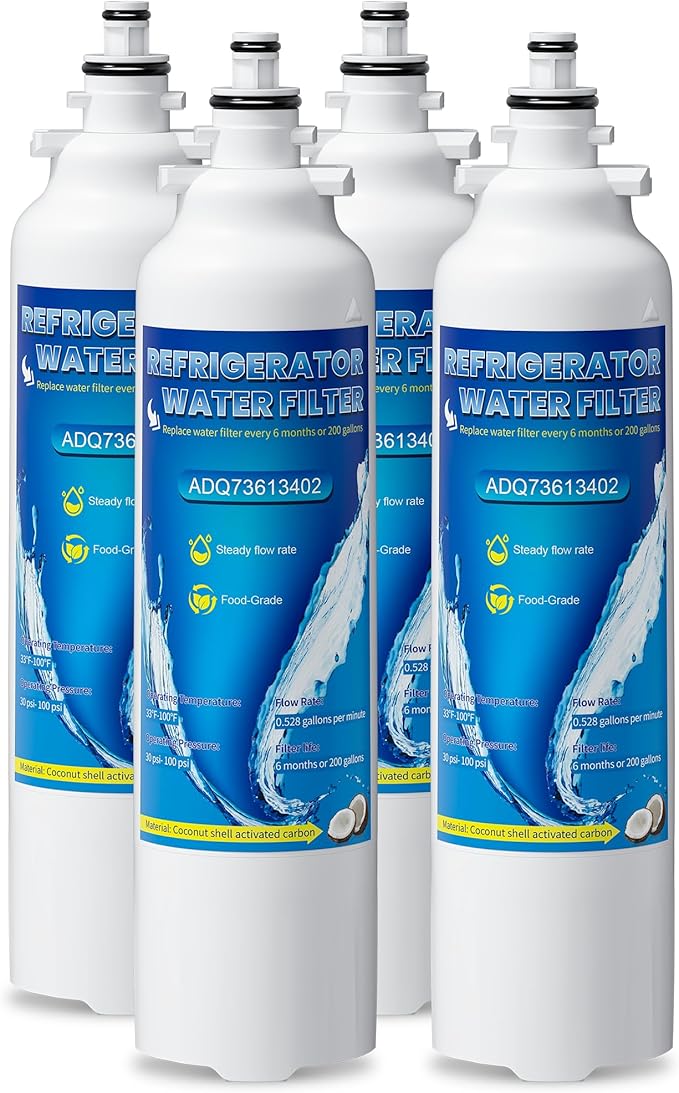 ADQ73613401 Water Filter Replacement for LG LT800P, LT800PC, ADQ736134, ADQ73613402, Kenmore 9490, Kenmore 46-9490, Pack of 4