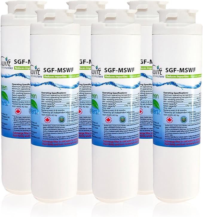 Swift Green Filters SGF-MSWF Compatible Refrigerator Water Filter for GE MSWF, MSWF3PK, MSWFDS, EFF-6022A, 101820A, Made in USA (6 Pack)