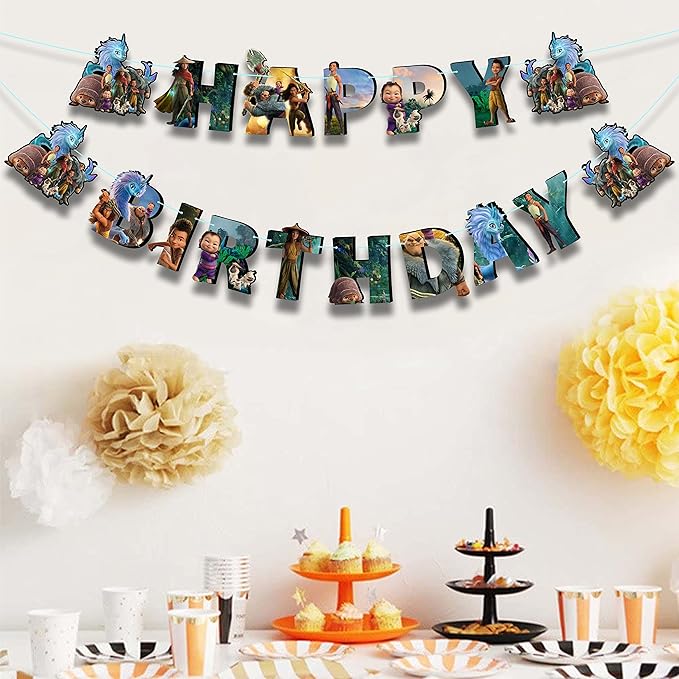 "Raya and the Last Dragn Happy Birthday Banner – Princess Birthday Party Supplies – Colorful Raya and Sisu Themed Banner Decoration for Girls and Fans – Perfect for Cake Table, Wall, or Party Backdrop"