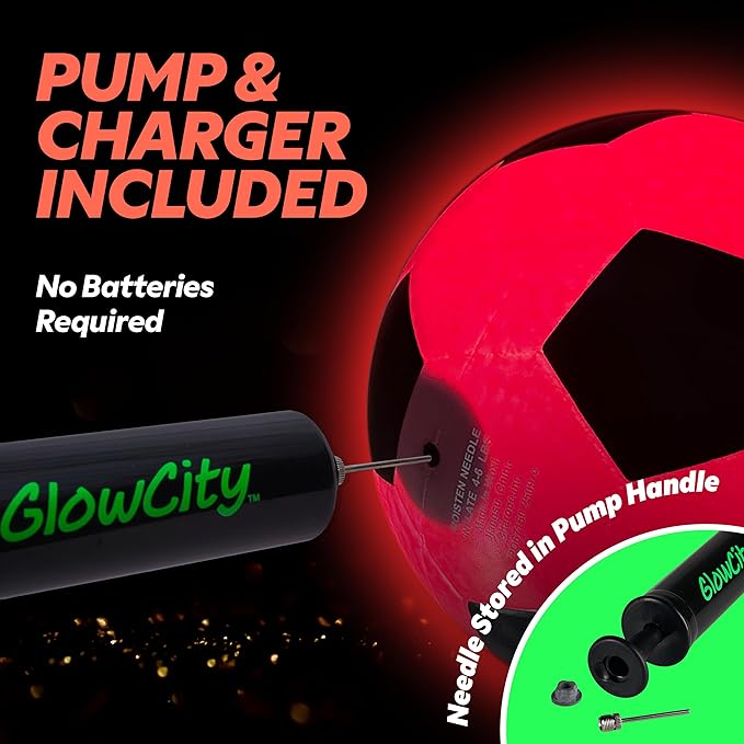GlowCity Glow in The Dark Soccer Ball - Sizes 3, 4, 5 for Kids, Teens & Adults - Light Up Soccer Ball with 2 LED Lights - Sports Birthday Gifts Ideas for Boys & Teenagers Ages 6 7 8 9 10 11 12 13 14