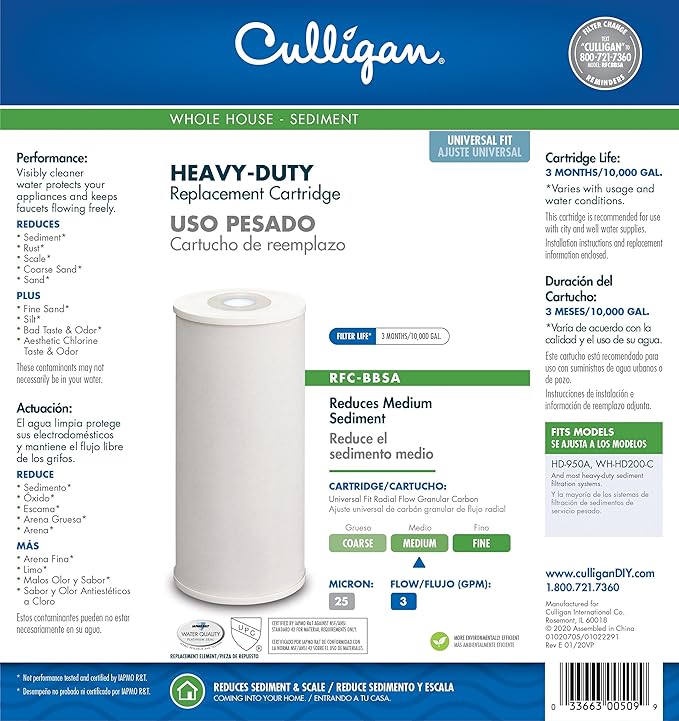 Culligan RFC-BBSA 25 Micron Whole House Water Filter for Sediment, 10" x 4.5" Compatible Replacement for FXHTC, W50PEHD, GXWH40L, GXWH35F, GNWH38S, WFHD13001 (Pack of 2)