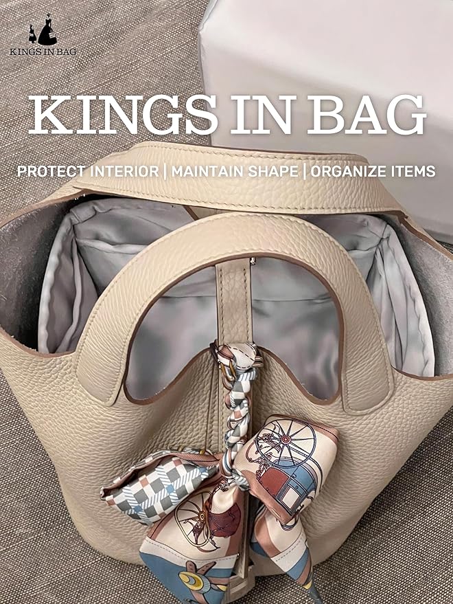 Purse Organizer Insert for Picotin 18/22, Satin Bag Organizer for Woman, Soft & Lightweight Purse Essentials, Ideal for Travel, Shopping, and Daily Use, Multiple Pockets(PC 18, Beton)