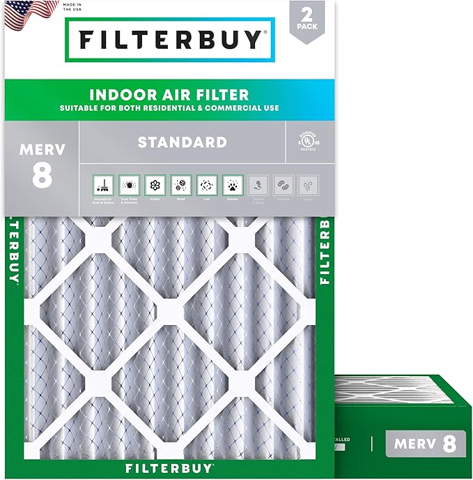 Filterbuy 18x20x4 Air Filter MERV 8 Essential Dust & Allergy Defense (2-Pack), Electrostatic Pleated HVAC AC Furnace Filters Replacement (Actual Size: 17.50 x 19.50 x 3.63)