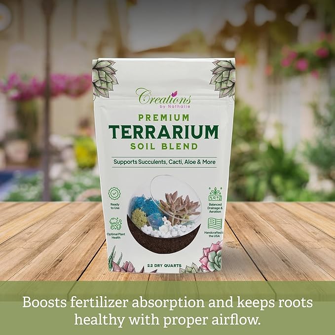Natural Terrarium Growing Medium Well-Draining Mix for Succulents, Cactus & Aloe, Untreated Pine Bark, Canadian Peat & Coarse Sand