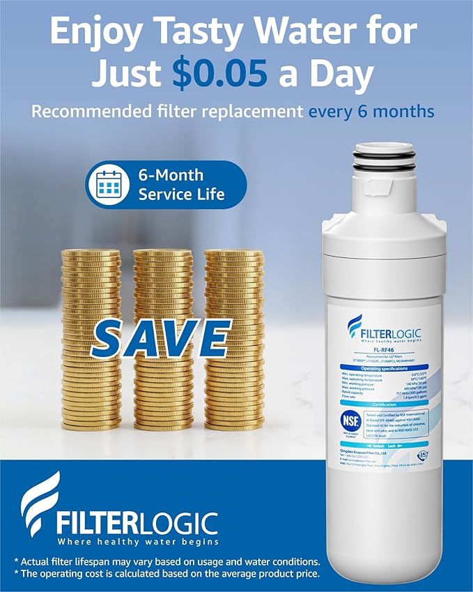 Filterlogic LT1000PC ADQ747935 MDJ64844601 NSF Certified Refrigerator Water Filter and Air Filter, Replacement for LG® LT1000P®, LT1000PC, LT-1000PC, MDJ64844601 and LT120F®, 3 Combo