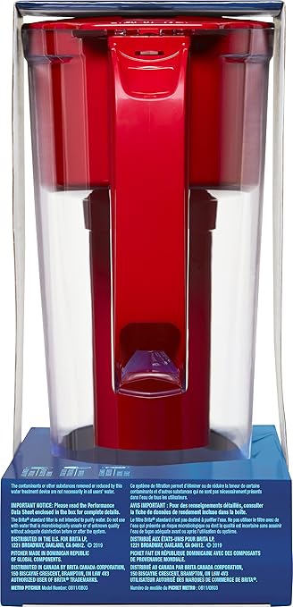 Brita Water Filter Pitcher for Tap and Drinking Water with 1 Standard Filter, Lasts 2 Months, 6-Cup Capacity, BPA Free, Red