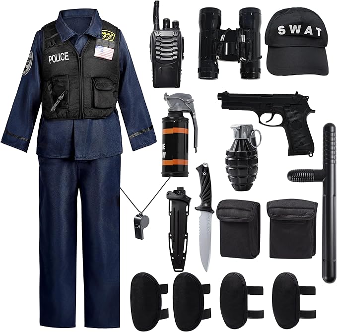 Spooktacular Creations 20PCS Police SWAT Costume for Kids, S.W.A.T. Police Officer Costume for Boys Halloween Cosplay Party