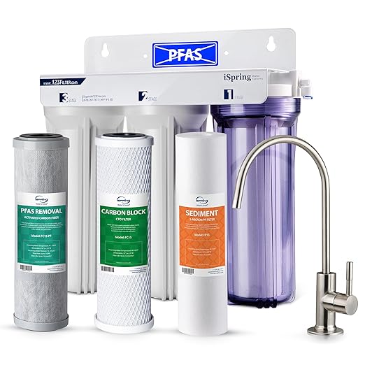 iSpring US31-PF 3-Stage Under Sink Water Filtration System, SGS-Tested to Reduces up to 99% PFOA & PFOS, 3-Stage Filtration Reduces Sediment, Chlorine, Taste & Odor, 2.5" x 10"