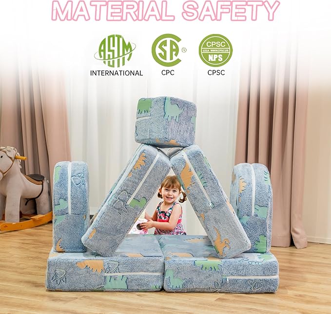 Sofa Cover 8PCS, Washable Couch Cover Glow in The Dark for Playroom Bedroom, Comfy Toddler Couch Cover for Boys and Girls,Only Cover Glowing Dinosaur (Blue), J16858721-WT