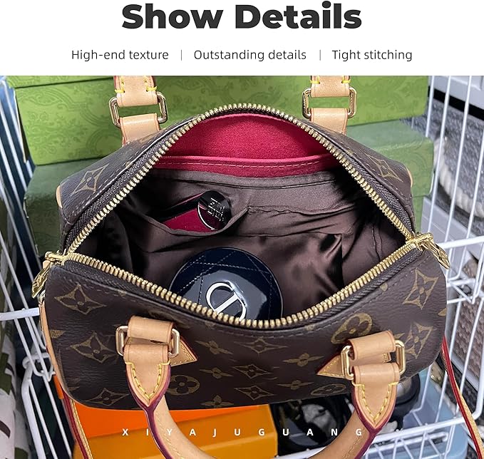 Purse Handbag Silky Organizer Insert Keep Bag Shape Fits LV Speedy 16/20/25/30/35/45 bags, Luxury Handbag Tote Lightweight Sturdy(Coffee Brown, Speedy 25)