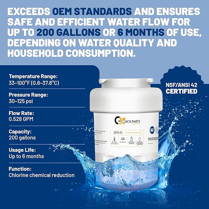 QPD-21 GE MWF Refrigerator Water Filter Replacement – Fits GE Side-by-Side Refrigerator Models DSS25KGREBB, GSH25JFXJWW & GFSS6KKYESS – 3-Pack Coconut Carbon Block Water Filters