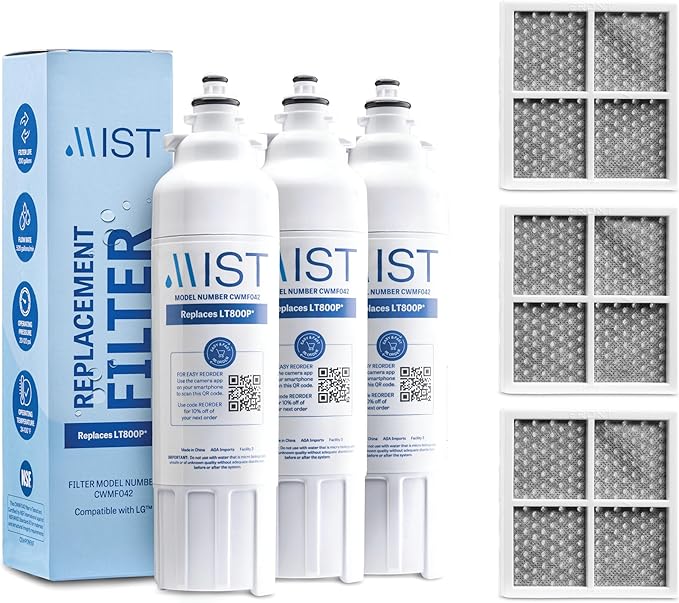 Mist Fresh LT120F Refrigerator Air Filter Replacement and LT800P Water Filter Replacement for LG, compatible with ADQ736134, LG ADQ736134, Kenmore 9490, 46-9490, 469490, ADQ73613402(3 & 3 pack bundle)