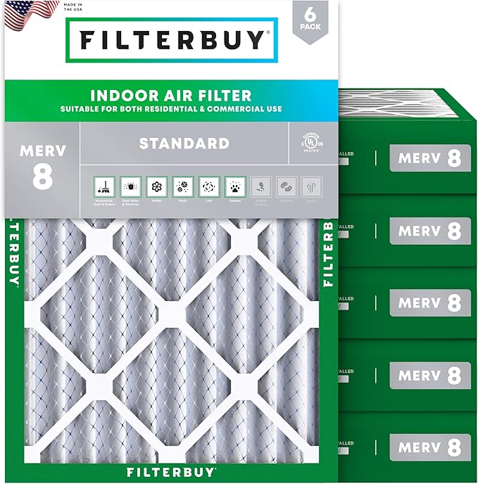 Filterbuy 18x20x4 Air Filter MERV 8 Essential Dust & Allergy Defense (6-Pack), Electrostatic Pleated HVAC AC Furnace Filters Replacement (Actual Size: 17.50 x 19.50 x 3.63)