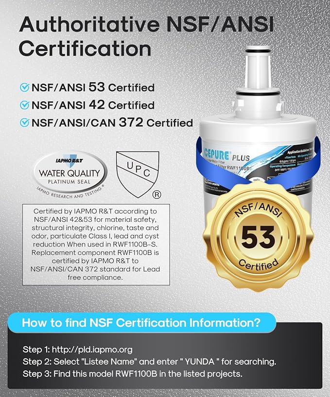 ICEPURE PLUS DA29-00003G NSF/ANSI 53 & 42 Certified Refrigerator Water Filter, Remove Lead, Replacement for Samsung DA29-00003B DA29-00003A, Aqua-Pure Plus, HDX FMS-1 HAFCU1 WF289 WSS-1 WFC2201, 3PACK