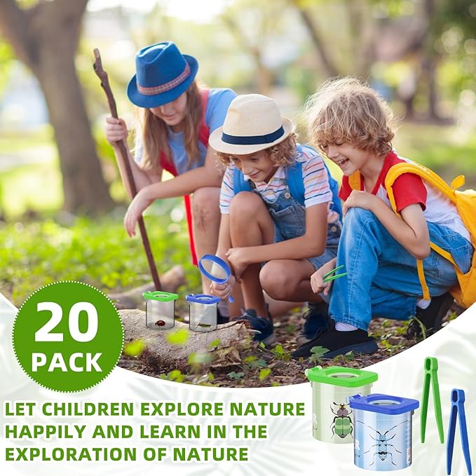 20 Pack Insect Bug Viewer Kit for Kids with Tweezers Explorer Outdoor Set Bug Catcher Containers for Insects Magnifying Insect Box Observation Kit for Science Nature Exploration Collecting