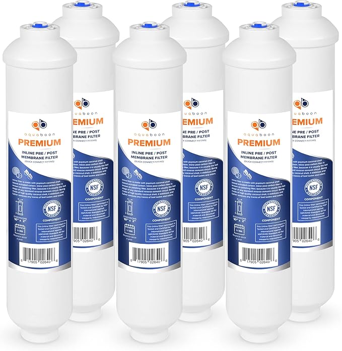 Aquaboon Premium Inline Post/Carbon Polishing Water Filter Catridge for Reverse Osmosis System Standard Size (Quick Connect Fiting) RO Water Filter Replacement Compatible with ICF-10 6-Pack