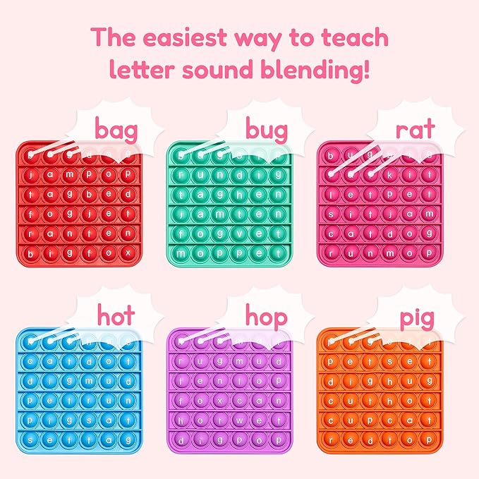 Word Pop CVC Words Mats for Classrooms (Pack of 6) - Learn to Read in Weeks Learning Resources - Multisensory Reading & Phonics Games Ideal for Pre-Kindergarten to 1st Grade by The Fidget Game, ABC