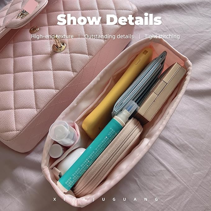 Purse Handbag Silky Organizer Insert Keep Bag Shape Fits Chanel Classic Flap CF Mini Square 17/20/Small/Medium/Jumbo/Maxi Bags, Luxury Handbag Tote Lightweight Sturdy(CF Maxi 33,Pink)