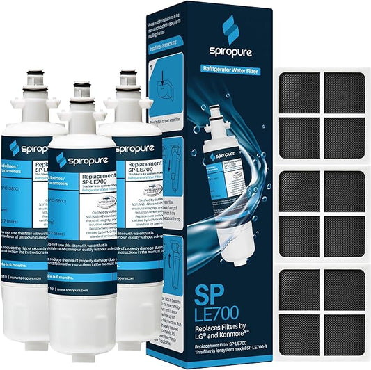 SpiroPure SP-LE700 NSF Certified Refrigerator Water Filter & SP-LE120 Fresh Air Filter Replacement for LT700P & LT120F, 9690, ADQ36006101, 46-9690, ADQ36006102, LT700PC (6 Pack; 3/ea.)