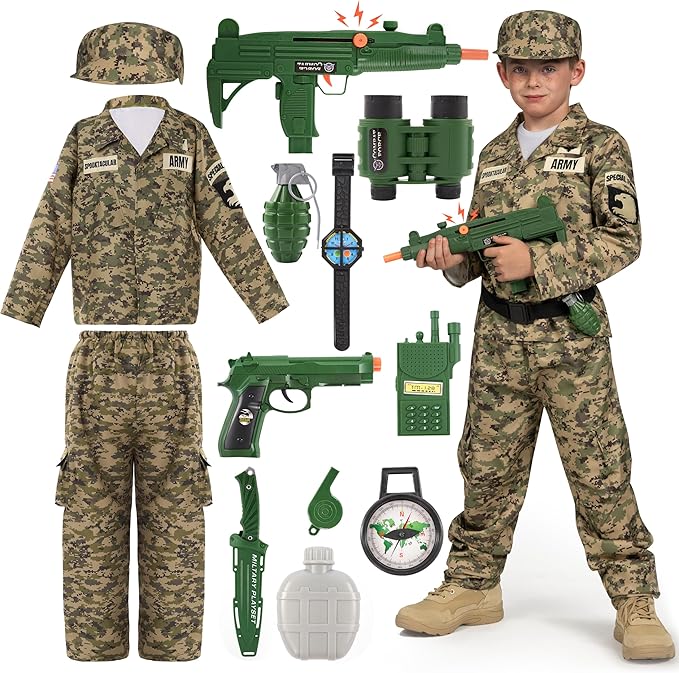 Spooktacular Creations Army Costume for Boys, Kids Military Costume, Soldier DressUp with Accessories for Halloween Roleplay
