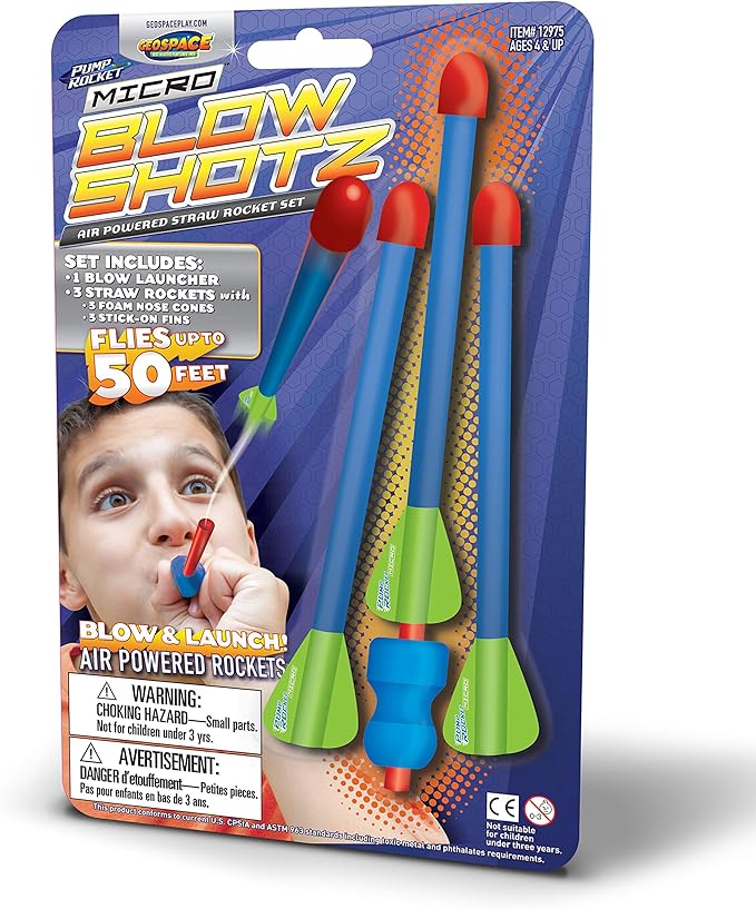 Pump Rocket Micro Blow Shotz Air-Powered Straw Rocket Set (24 Pack)
