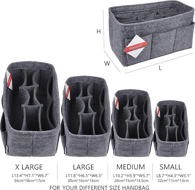 Vercord Felt Purse Organizer Handbag Insert Liner Shaper Bag in Bags for Speedy Neverfull Tote Grey Medium