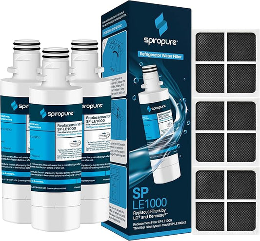 SpiroPure SP-LE1000 NSF Certified Refrigerator Water Filter & SP-LE120 Fresh Air Filter Replacement for LT1000P, ADQ747935, MDJ64844601, 9980, ADQ74793501, ADQ74793502, 46-9980 (6 Pack; 3/ea.)