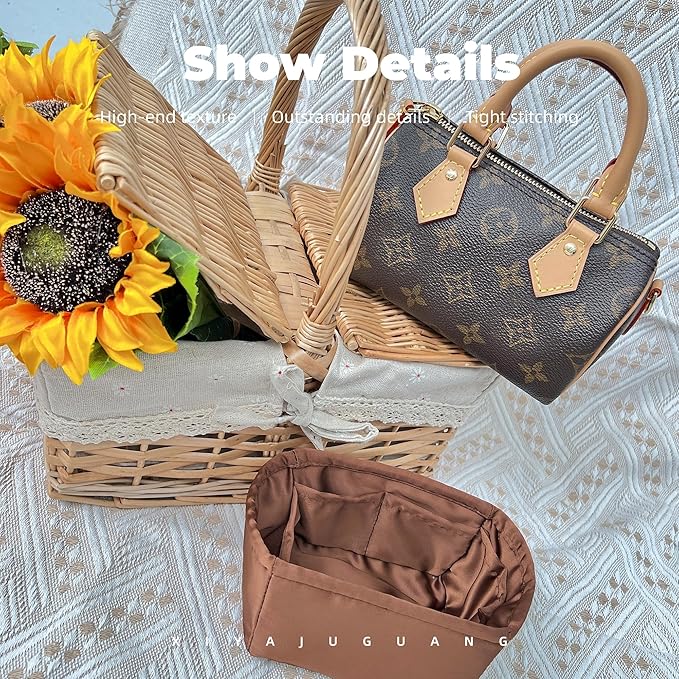 Purse Handbag Silky Organizer Insert Keep Bag Shape Fits LV Speedy 16/20/25/30/35/45 bags, Luxury Handbag Tote Lightweight Sturdy(Gold, Speedy16)