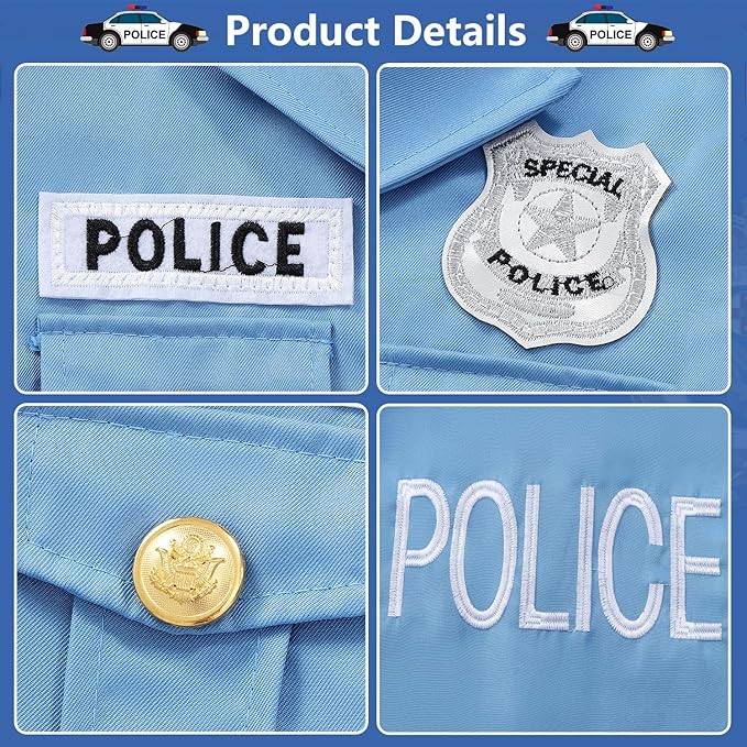 Kids Police Officer Costume Girls Cop Cosplay Outfits Uniform Halloween Costumes with 9 Pcs Accessories