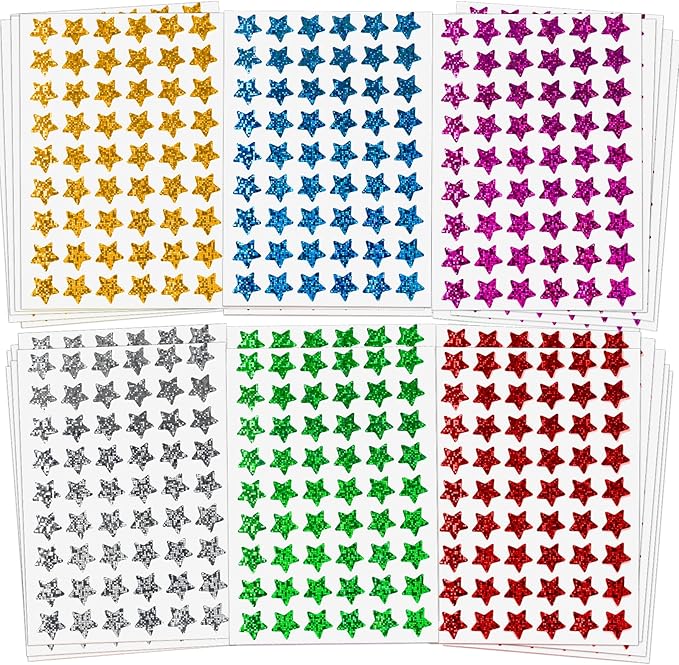 1620 Pack, 6 Colors, Holographic Small Star Stickers for Kids Reward, Behavior Chart, School Classroom Student Teacher Supplies, 0.6" Diameter